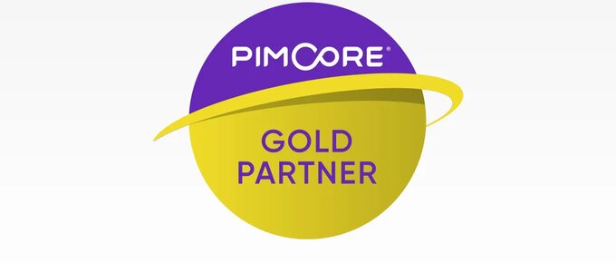 Pimcore Gold Partner-Logo, das für ein hohes Maß an Zusammenarbeit und Kompetenz im digitalen Erfahrungsmanagement steht.